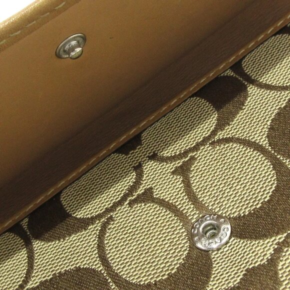 Auth COACH Signature - Beige Light Brown Jacquard Leather Long Wallet - Picture 12 of 13